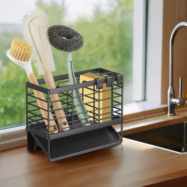 Alt view image 7 of 7 - Utensil Holder, Kitchen Drying Rack with Plastic Automatic Drain Tray