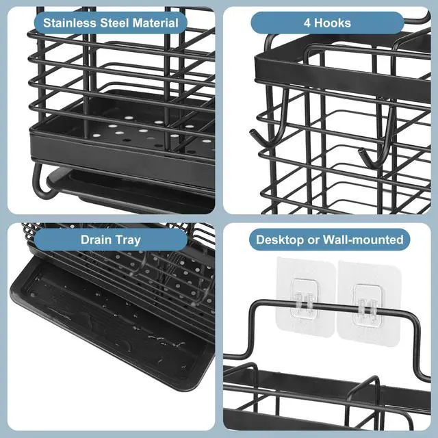 Alt view image 2 of 7 - Utensil Holder, Kitchen Utensil Drying Rack with Drain Tray