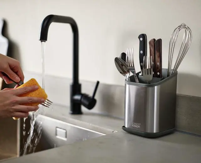 Alt view image 2 of 3 - Duo Stainless Steel Silverware Flatware Drainer, Kitchen Utensil Organizer