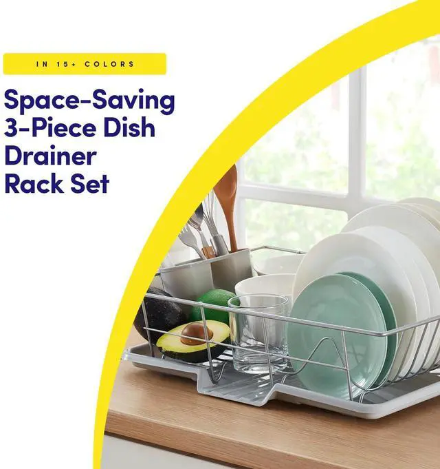 Alt view image 2 of 6 - Space-Saving 3-Piece Dish Drainer Rack Set with Cutlery Holder - Maximize Kitchen Countertop Space, Silver