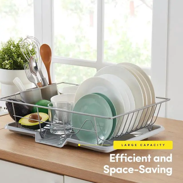 Alt view image 3 of 6 - Space-Saving 3-Piece Dish Drainer Rack Set with Cutlery Holder - Maximize Kitchen Countertop Space, Silver