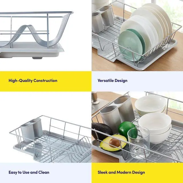 Alt view image 6 of 6 - Space-Saving 3-Piece Dish Drainer Rack Set with Cutlery Holder - Maximize Kitchen Countertop Space, Silver