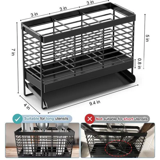 Alt view image 2 of 7 - Utensil Holder, Drying Rack with Automatic Drain Tray for Kitchen Counter
