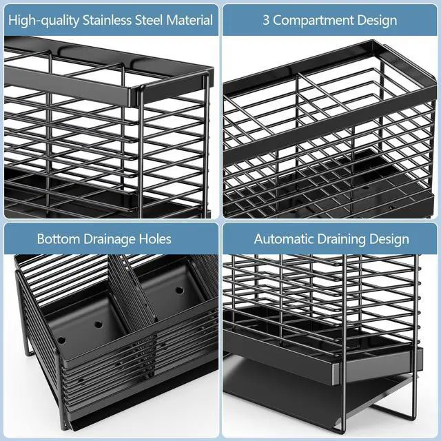 Alt view image 3 of 7 - Utensil Holder, Drying Rack with Automatic Drain Tray for Kitchen Counter