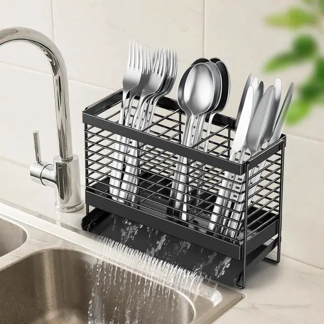 Alt view image 7 of 7 - Utensil Holder, Drying Rack with Automatic Drain Tray for Kitchen Counter