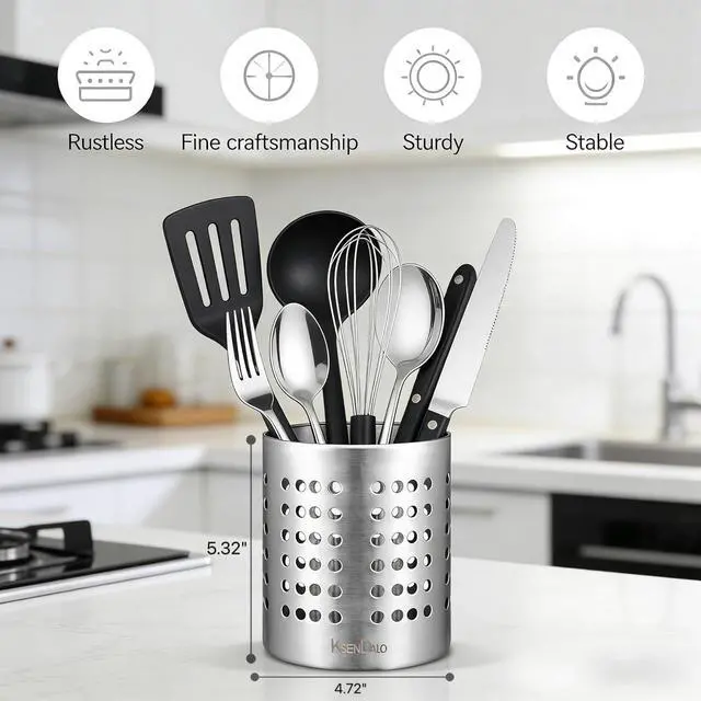 Alt view image 2 of 6 - SUS304 Small Stainless Steel Utensil Holder for Countertop, Silver