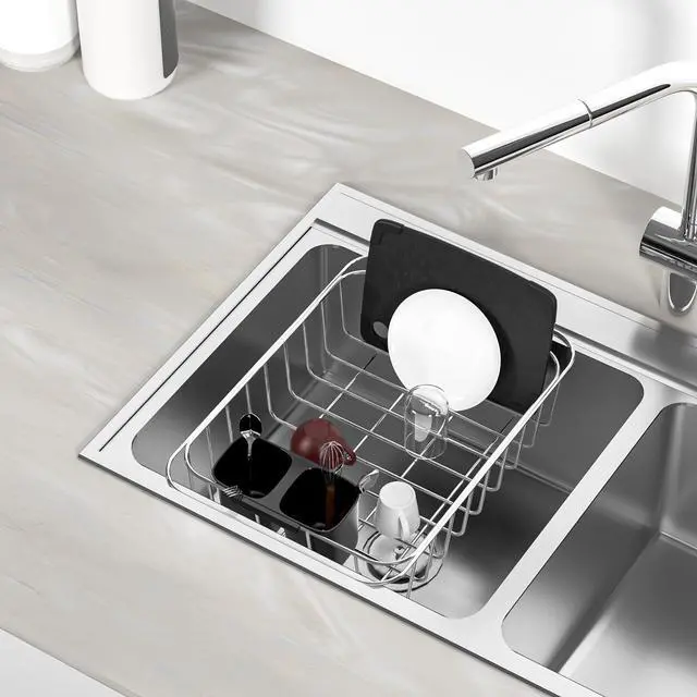 Alt view image 6 of 6 - Dish Rack Utensil Holder, Hanging Cutlery Drainer Caddy with Hooks, 2 Compartment Flatware Organizer for Forks, Spoons, Knives, Fits Over Most Dish Drying Racks, Black