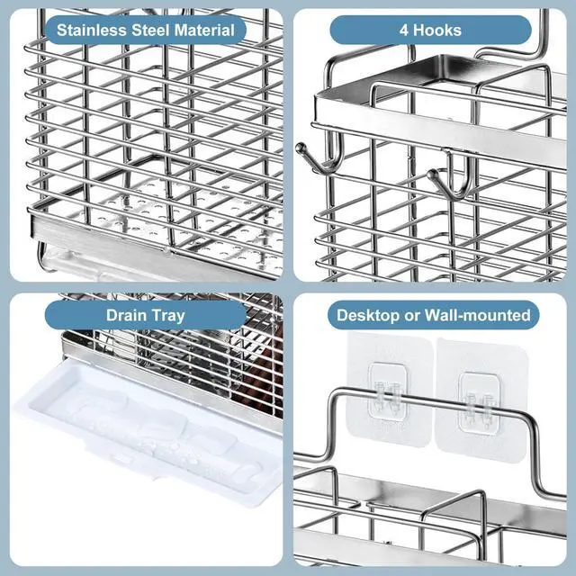 Alt view image 2 of 7 - Utensil Holder, Kitchen Utensil Drying Rack with Drain Tray