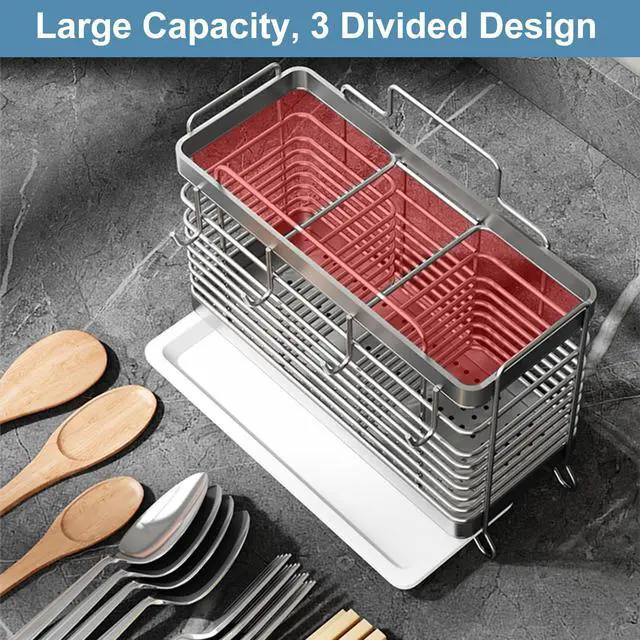 Alt view image 4 of 7 - Utensil Holder, Kitchen Utensil Drying Rack with Drain Tray