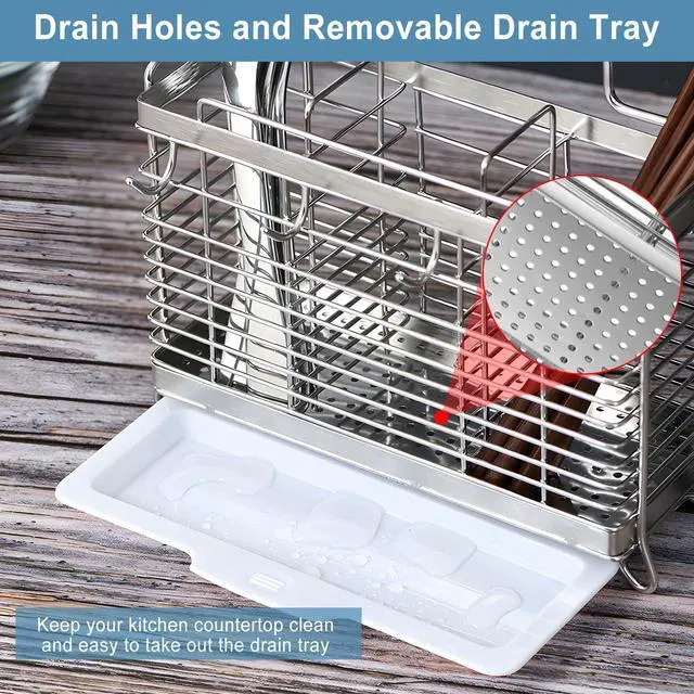 Alt view image 5 of 7 - Utensil Holder, Kitchen Utensil Drying Rack with Drain Tray