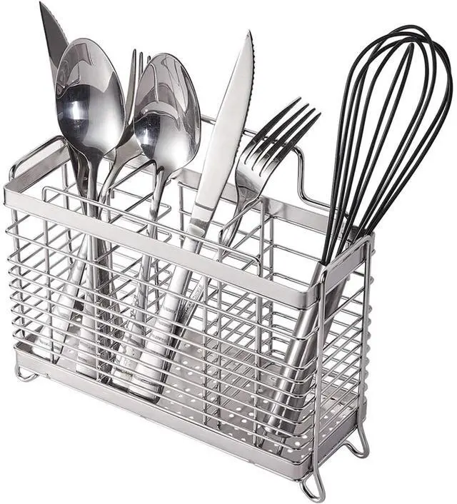 Main image of Stainless Steel Utensil Holder, Utensil Drying Rack with 3 Divided Compartments, Rust-Resistant Utensil Drying Basket, Silverware Drying Basket, Utensil Drainer for Dish Rack