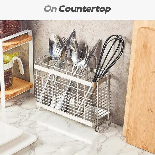 Alt view image 3 of 6 - Stainless Steel Utensil Holder, Utensil Drying Rack with 3 Divided Compartments, Rust-Resistant Utensil Drying Basket, Silverware Drying Basket, Utensil Drainer for Dish Rack