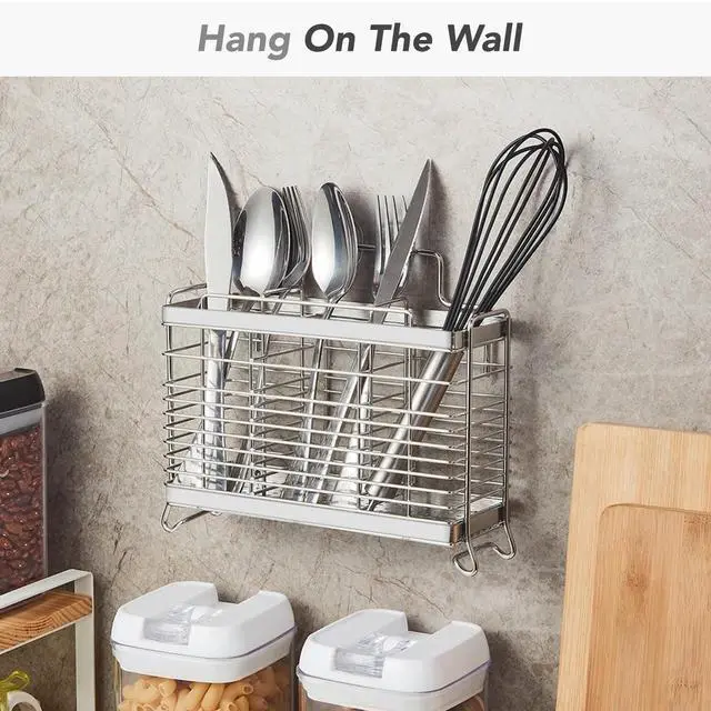 Alt view image 5 of 6 - Stainless Steel Utensil Holder, Utensil Drying Rack with 3 Divided Compartments, Rust-Resistant Utensil Drying Basket, Silverware Drying Basket, Utensil Drainer for Dish Rack