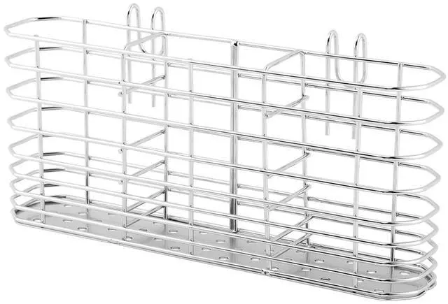 Main image of 304 Stainless Steel Utensil Holder with Hooks - 3 Divided Compartments Silverware Drying Rack, Kitchen Tableware Organizer Drainage Basket for Flatware Knives Forks Spoons