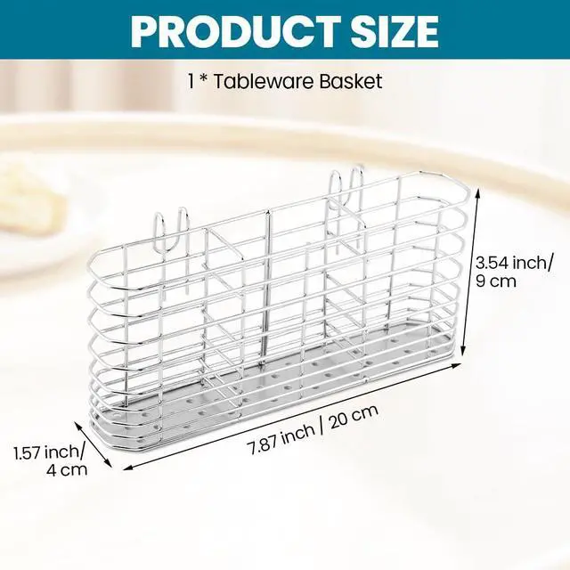 Alt view image 2 of 7 - 304 Stainless Steel Utensil Drying Rack Holder, 3-Compartment Kitchen Utensil Organizer Flatware Basket with Hooks for Dish Drying Rack, Sink Dish Drainer, Kitchen & Bathroom,7.87 x 1.57x 3.54inch