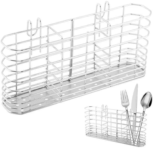 Main image of 304 Stainless Steel Utensil Drying Rack Holder, 3-Compartment Kitchen Utensil Organizer Flatware Basket with Hooks for Dish Drying Rack, Sink Dish Drainer, Kitchen & Bathroom,7.87 x 1.57x 3.54inch