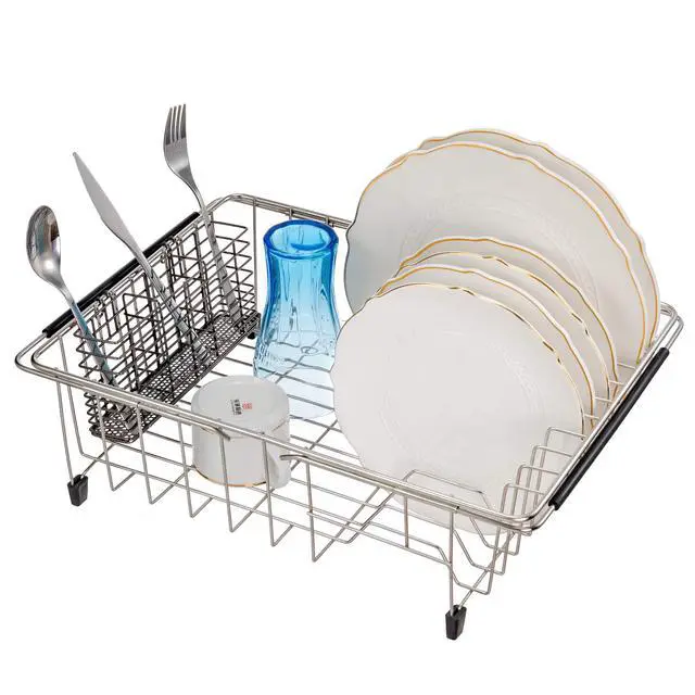 Alt view image 5 of 5 - Cutlery Utensil Silverware Drying Rack, Flatware Storage Solution Basket with Hooks for Kitchen Dish Drainer Dish Drying Rack, Rust Proof Nickel