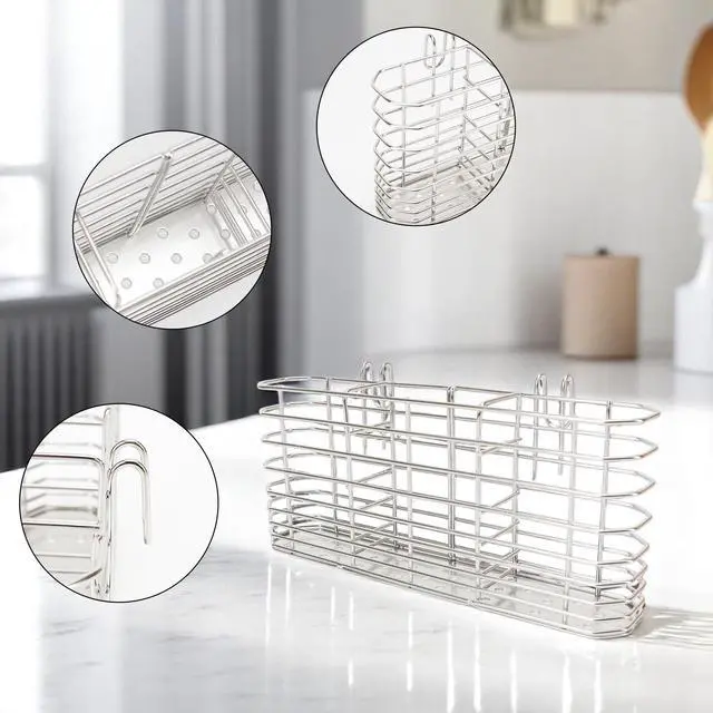 Alt view image 3 of 7 - Stainless Steel Utensil Drying Basket Rack Hanging Holder for Knife and Fork Dish Sink Dishwasher with Drain, Cutlery Flatware Organizer with Hook, RustProof Drainage Solution in Kitchen Bathroom