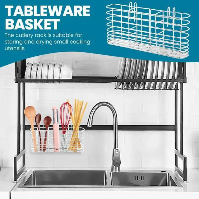 Alt view image 7 of 7 - Utensil Drying Rack, 304 Stainless Steel Utensil Organizer Holder No Drilling Kitchen Drainage Basket with 3 Divided Compartments, 7.87x3.54x1.57inch(COLOR:Silver)