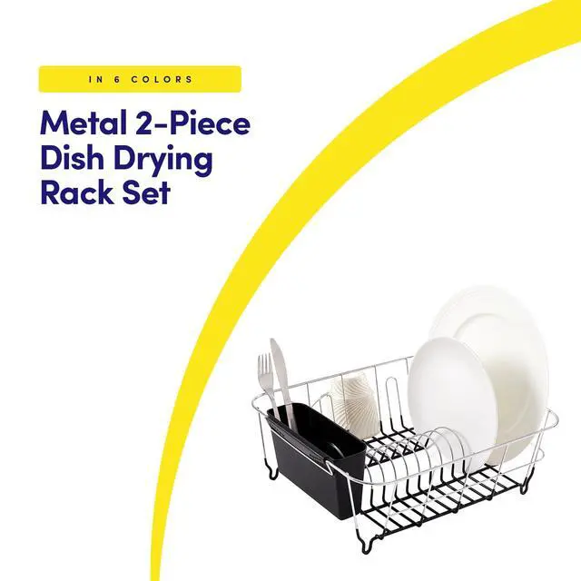 Alt view image 2 of 6 - 2 Piece Dish Drying Rack Set Drainer with Utensil Holder Simple Easy to Use Fits in Most Sinks, 14.5" x 13" x 5.25", Black