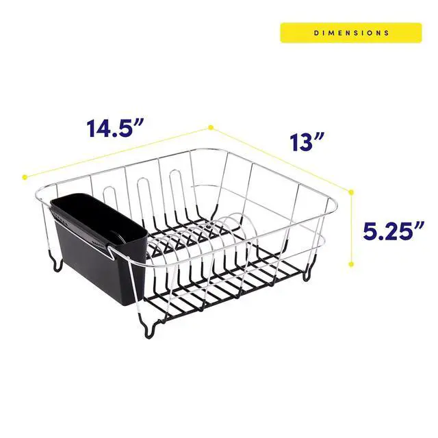 Alt view image 4 of 6 - 2 Piece Dish Drying Rack Set Drainer with Utensil Holder Simple Easy to Use Fits in Most Sinks, 14.5" x 13" x 5.25", Black