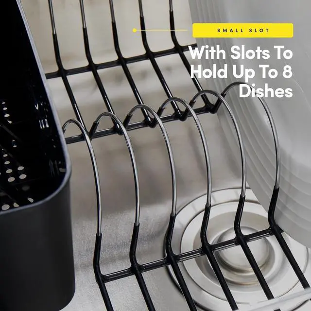 Alt view image 5 of 6 - 2 Piece Dish Drying Rack Set Drainer with Utensil Holder Simple Easy to Use Fits in Most Sinks, 14.5" x 13" x 5.25", Black