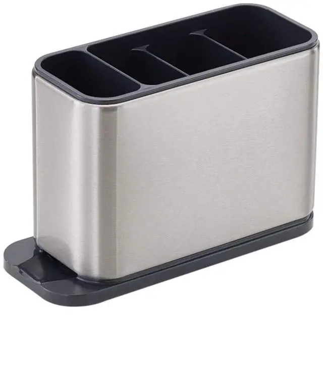 Main image of Kitchen Utensil Holder for Countertop Flatware Organizer Utensil Crock Holder Caddy Anti Slip Drip Tray Stainless Steel Flatware Cutlery Drainer Home Kitchen 4 Divider Drip Tray,8.27x3.54x5.39 inch(1)