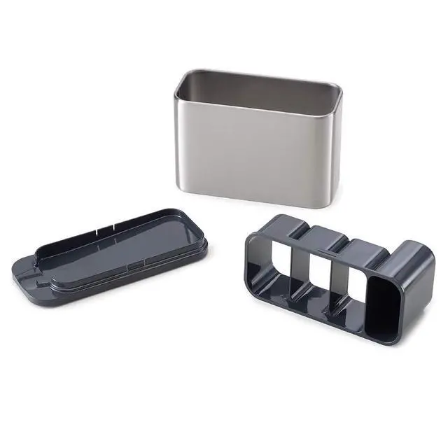 Alt view image 4 of 6 - Kitchen Utensil Holder for Countertop Flatware Organizer Utensil Crock Holder Caddy Anti Slip Drip Tray Stainless Steel Flatware Cutlery Drainer Home Kitchen 4 Divider Drip Tray,8.27x3.54x5.39 inch(1)