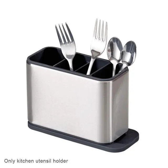Alt view image 6 of 6 - Kitchen Utensil Holder for Countertop Flatware Organizer Utensil Crock Holder Caddy Anti Slip Drip Tray Stainless Steel Flatware Cutlery Drainer Home Kitchen 4 Divider Drip Tray,8.27x3.54x5.39 inch(1)