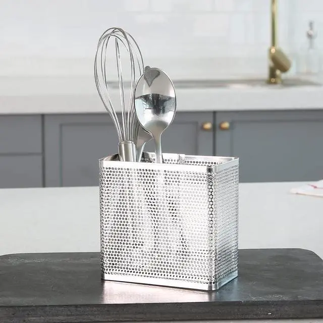 Alt view image 2 of 7 - Kitchen Utensil Chopsticks Perforated Holder with Hooks - 304 Stainless Steel Storage for Organizer Dishwasher Safe (Small Rectangle)