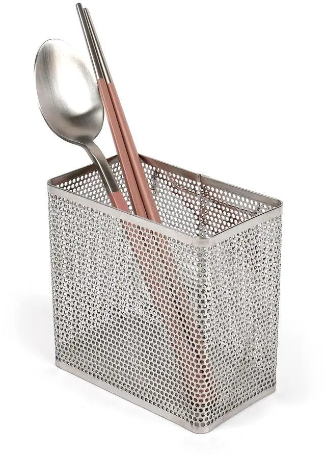 Main image of Kitchen Utensil Chopsticks Perforated Holder with Hooks - 304 Stainless Steel Storage for Organizer Dishwasher Safe (Small Rectangle)