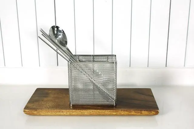 Alt view image 4 of 7 - Kitchen Utensil Chopsticks Perforated Holder with Hooks - 304 Stainless Steel Storage for Organizer Dishwasher Safe (Small Rectangle)