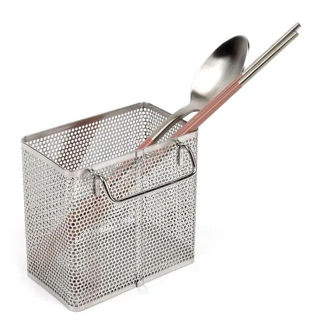 Alt view image 5 of 7 - Kitchen Utensil Chopsticks Perforated Holder with Hooks - 304 Stainless Steel Storage for Organizer Dishwasher Safe (Small Rectangle)