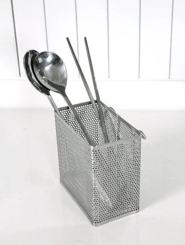 Alt view image 7 of 7 - Kitchen Utensil Chopsticks Perforated Holder with Hooks - 304 Stainless Steel Storage for Organizer Dishwasher Safe (Small Rectangle)