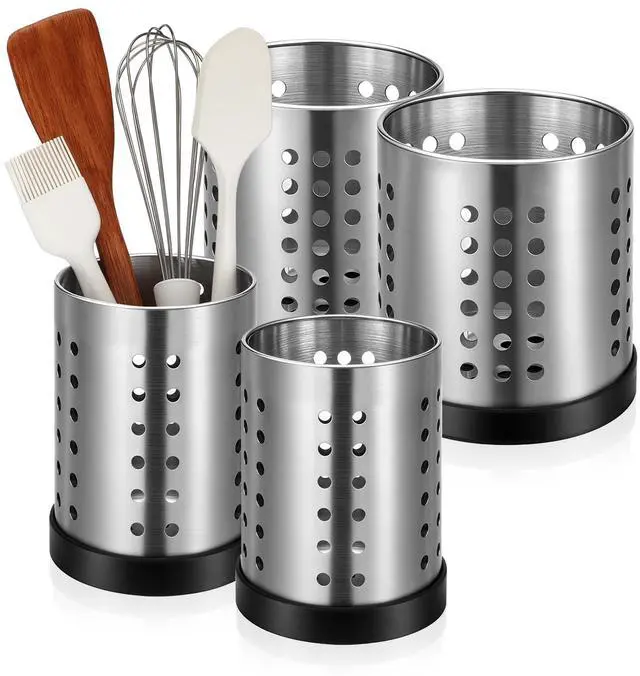 Main image of 4 Pack Stainless Steel Utensil Holder Small Metal Restaurant Cooking Utensil Holder Set SUS304 Silverware Utensils Drying Rack Utensils Drainer for Countertop Forks Spatul