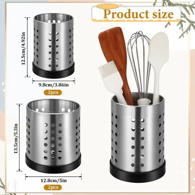 Alt view image 2 of 7 - 4 Pack Stainless Steel Utensil Holder Small Metal Restaurant Cooking Utensil Holder Set SUS304 Silverware Utensils Drying Rack Utensils Drainer for Countertop Forks Spatul