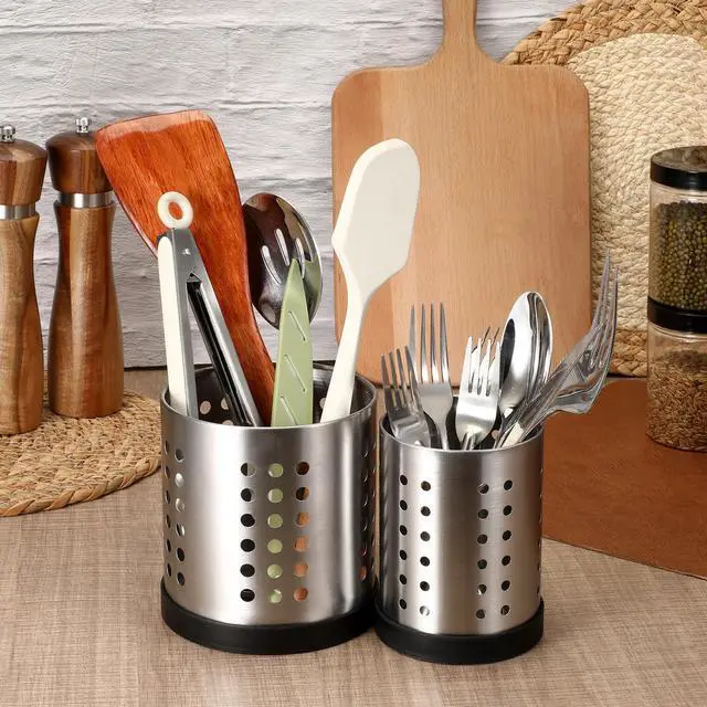 Alt view image 3 of 7 - 4 Pack Stainless Steel Utensil Holder Small Metal Restaurant Cooking Utensil Holder Set SUS304 Silverware Utensils Drying Rack Utensils Drainer for Countertop Forks Spatul