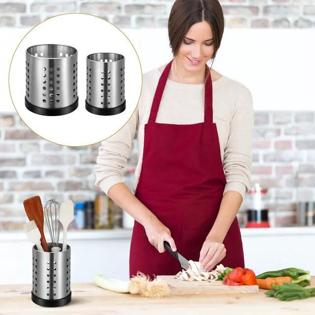 Alt view image 6 of 7 - 4 Pack Stainless Steel Utensil Holder Small Metal Restaurant Cooking Utensil Holder Set SUS304 Silverware Utensils Drying Rack Utensils Drainer for Countertop Forks Spatul