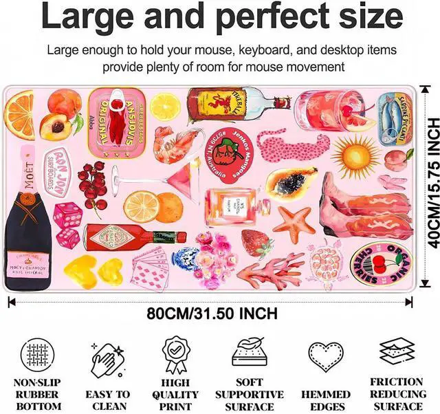 Alt view image 3 of 7 - Pink Cute Desk Mat Kawaii Aesthetic Keyboard Pad, Holiday Style Deskpad Mat Gaming Large Mouse Pads for Desk, Large Mouse Pad Strawberry Desk Mat Accessories for Women Desk Decor 31.5" X 15.7"