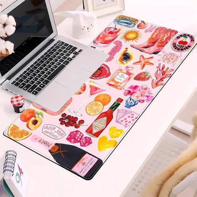 Alt view image 7 of 7 - Pink Cute Desk Mat Kawaii Aesthetic Keyboard Pad, Holiday Style Deskpad Mat Gaming Large Mouse Pads for Desk, Large Mouse Pad Strawberry Desk Mat Accessories for Women Desk Decor 31.5" X 15.7"