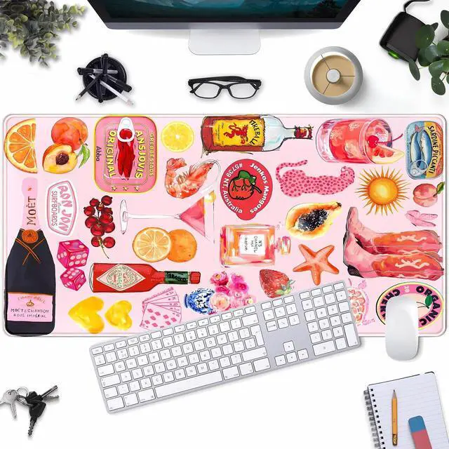 Main image of Pink Cute Desk Mat Kawaii Aesthetic Keyboard Pad, Holiday Style Deskpad Mat Gaming Large Mouse Pads for Desk, Large Mouse Pad Strawberry Desk Mat Accessories for Women Desk Decor 31.5" X 15.7"