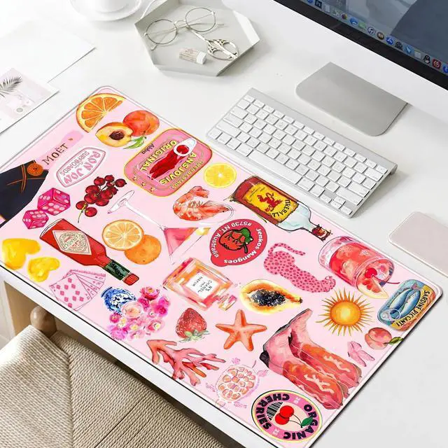 Alt view image 6 of 7 - Pink Cute Desk Mat Kawaii Aesthetic Keyboard Pad, Holiday Style Deskpad Mat Gaming Large Mouse Pads for Desk, Large Mouse Pad Strawberry Desk Mat Accessories for Women Desk Decor 31.5" X 15.7"