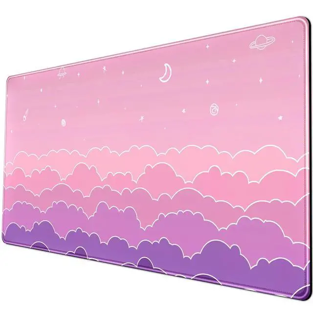 Alt view image 5 of 6 - Mouse Pad Desk Gaming Accessories Cute Clouds XXL Mouse Pad Pink Anime Office Decor Desk Mousepad Large, 31.5x15.7in Extended Keyboard Mousepad for Desk Girl with Stitched Edges Non-Slip