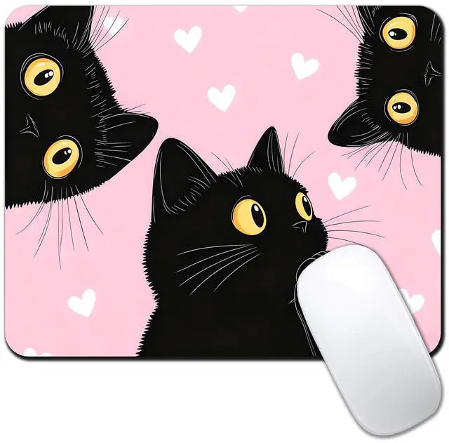 Main image of Computer Mouse Pads for Desk, Cute Pink Cat Mouse Pad Small Square Computer Mousepad, 9.5" x 7.9" Portable Non-Slip Rubber Base Design for PC & Wireless Laptop Home Office