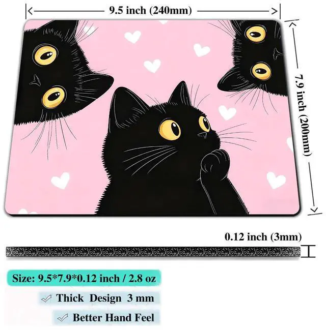 Alt view image 2 of 7 - Computer Mouse Pads for Desk, Cute Pink Cat Mouse Pad Small Square Computer Mousepad, 9.5" x 7.9" Portable Non-Slip Rubber Base Design for PC & Wireless Laptop Home Office