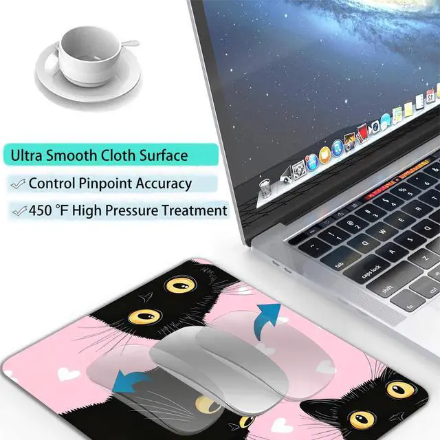 Alt view image 5 of 7 - Computer Mouse Pads for Desk, Cute Pink Cat Mouse Pad Small Square Computer Mousepad, 9.5" x 7.9" Portable Non-Slip Rubber Base Design for PC & Wireless Laptop Home Office