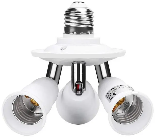 Main image of E26 E27 Adjustable Socket Splitter,3 in 1 Socket White Bulb Base Adapter Lamp Holder,360 Degree Rotating 180 Degree Bending