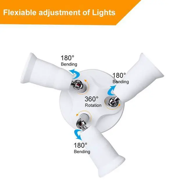 Alt view image 2 of 7 - E26 E27 Adjustable Socket Splitter,3 in 1 Socket White Bulb Base Adapter Lamp Holder,360 Degree Rotating 180 Degree Bending