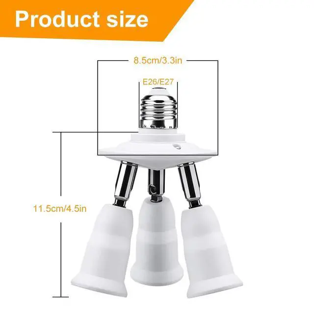 Alt view image 4 of 7 - E26 E27 Adjustable Socket Splitter,3 in 1 Socket White Bulb Base Adapter Lamp Holder,360 Degree Rotating 180 Degree Bending