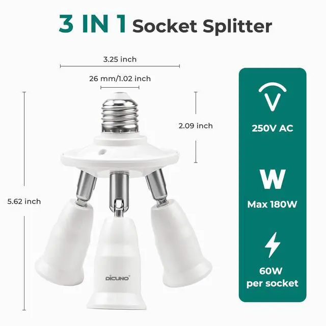 Alt view image 2 of 7 - 3 in 1 E26 Light Socket Splitter, 360° Adjustable and 180° Bendable